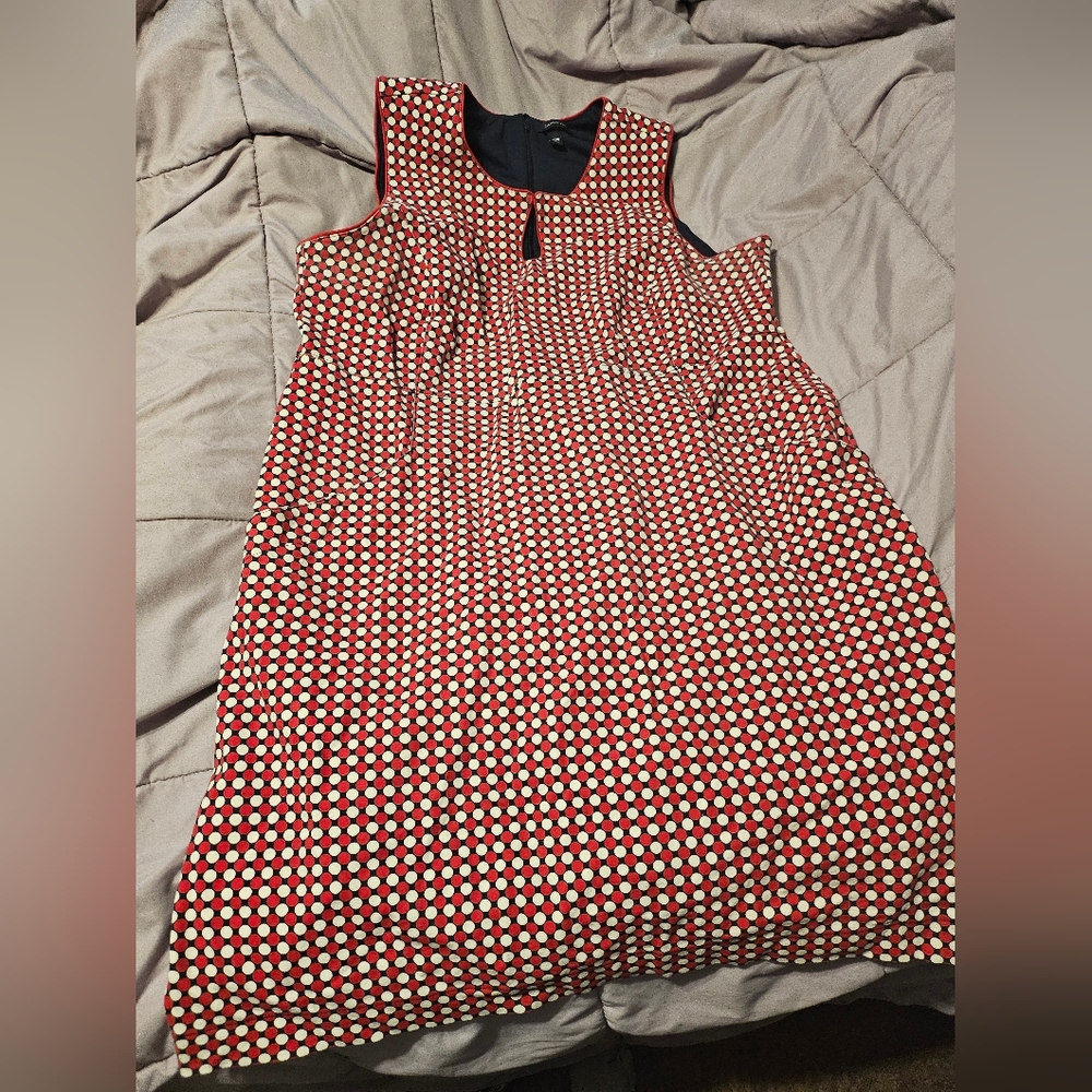 Lands' End Red and White Polka Dot Midi Dress